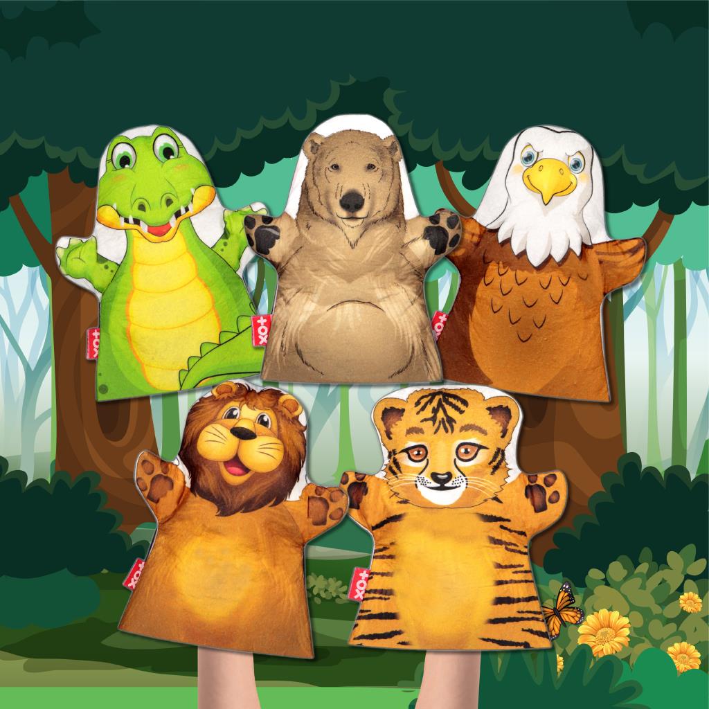 CLZ247 5 Parça  Orman Hayvanları Keçe El Kukla Set , Eğitici Oyuncak