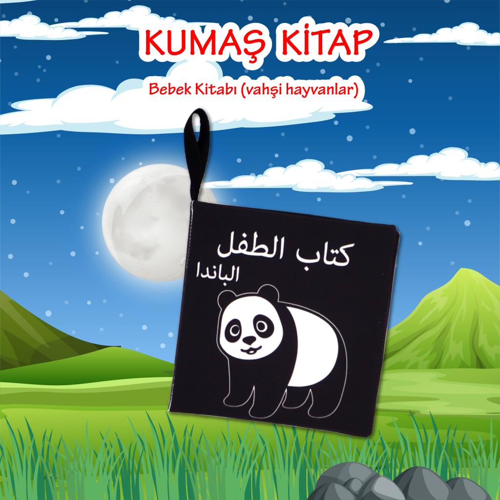 CLZ247  Arapça Siyah-Beyaz Vahşi Hayvanlar Kumaş Sessiz Kitap