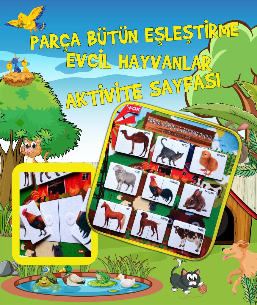 CLZ247  ( Evcil Hayvanlar ) Parça-Bütün Eşleşmeler Keçe Cırtlı Aktivite Sayfası - Çocuk Etkinlik, Eğitici