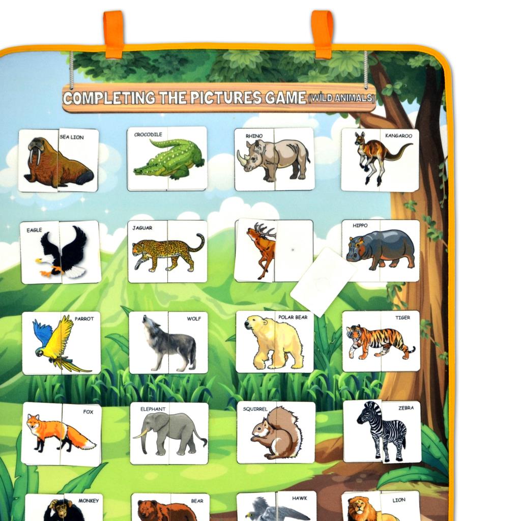 CLZ247 İngilizce Parça-Bütün Vahşi Hayvanlar Eşleştirme Keçe Cırtlı Duvar Panosu , Eğitici Oyuncak