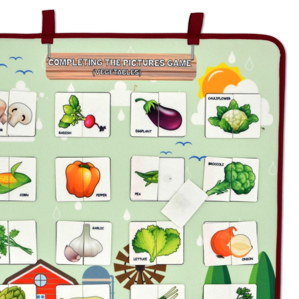 CLZ247 İngilizce Parça-Bütün Sebzeler Eşleştirme Oyunu Keçe Cırtlı Duvar Panosu , Eğitici Oyuncak