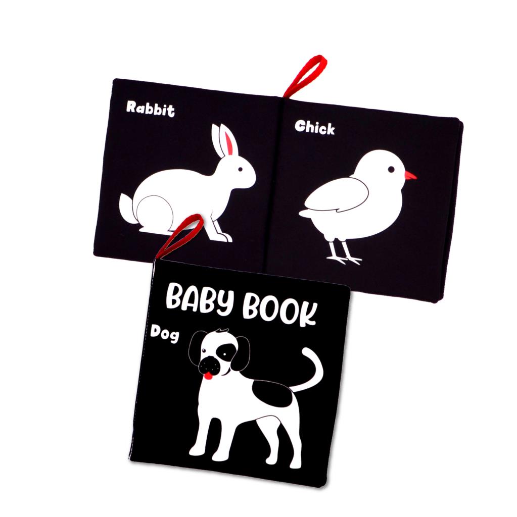CLZ247  İngilizce Siyah Beyaz Evcil Hayvanlar Kumaş Sessiz Kitap E496 - Bez Kitap , Eğitici Oyuncak , Yumuşak ve Hışırtılı