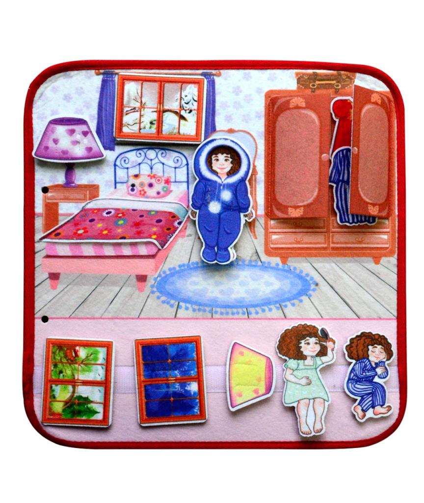 CLZ247  ( Yatak Odası ) Keçe Cırtlı Aktivite Sayfası - Çocuk Etkinlik , Eğitici Oyuncak