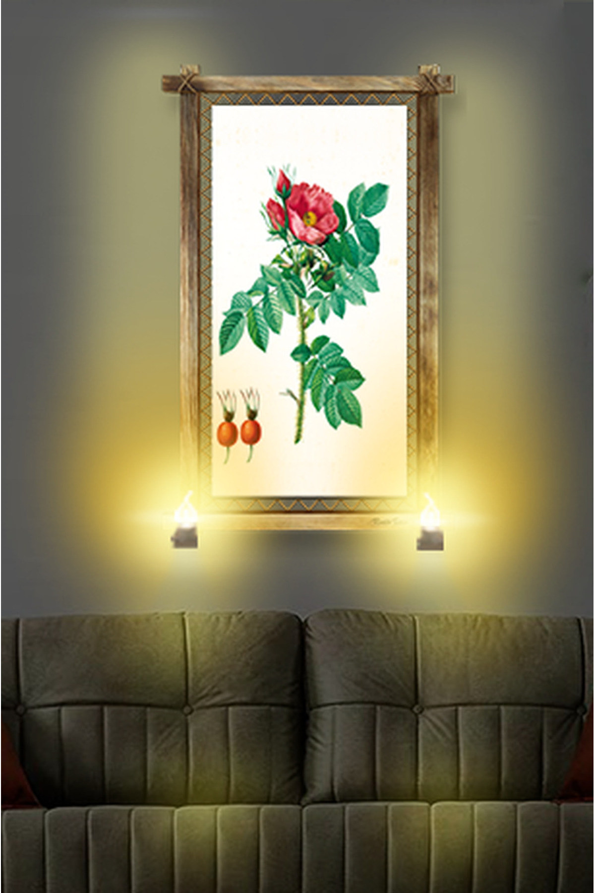 CLZ104  RUSTİK IŞIKLI Çiçek Kanvas Rustik Tablo B  (96 x 66) cm