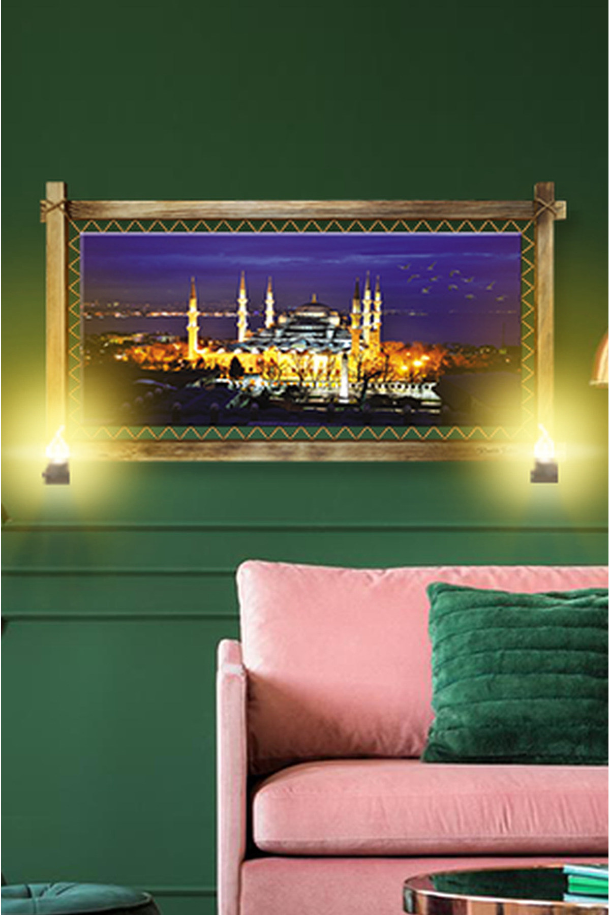 CLZ104  RUSTİK IŞIKLI İstanbul Kanvas Rustik Tablo B  (96 x 56) cm