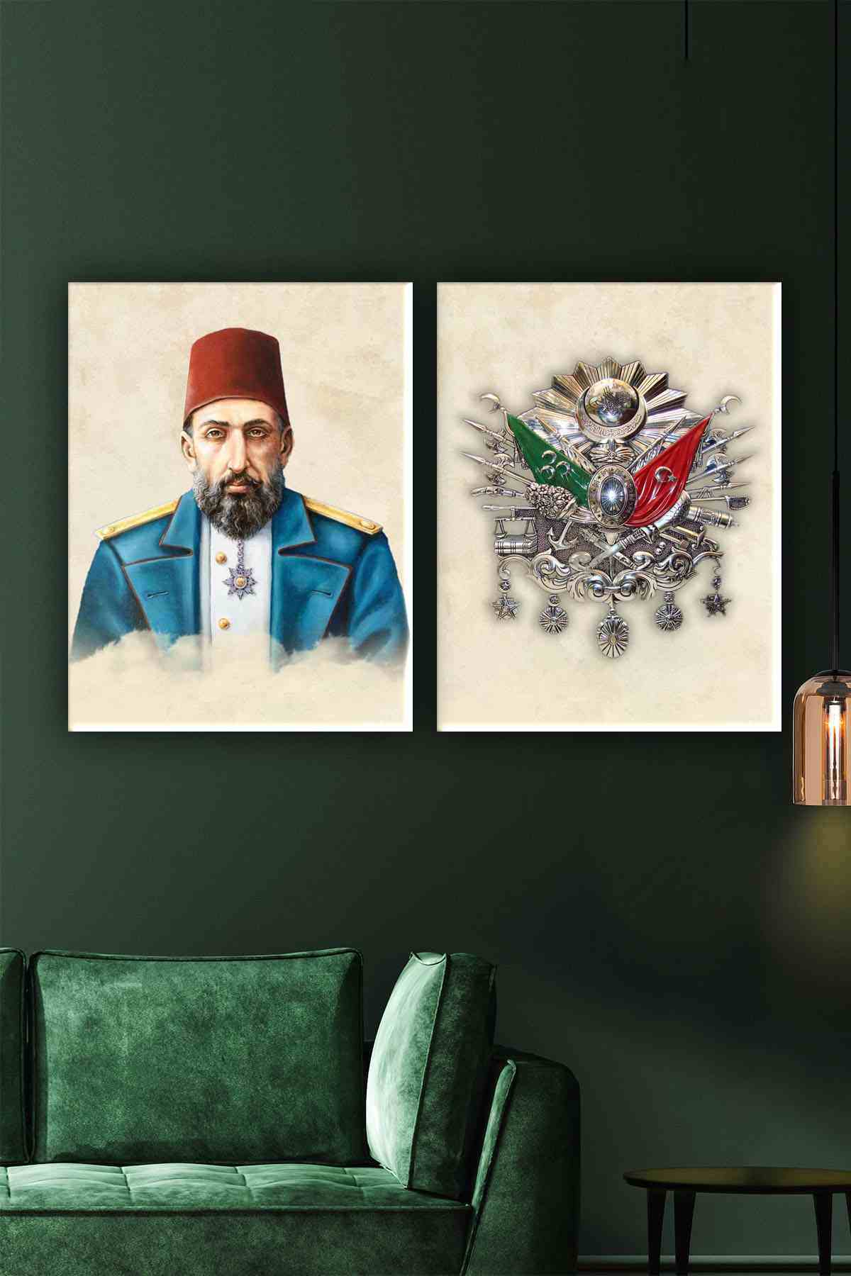 CLZ104 Abdulhamithan ve Osmanlı Amblemi Dekoratif Tablo  (70 x 50) cm