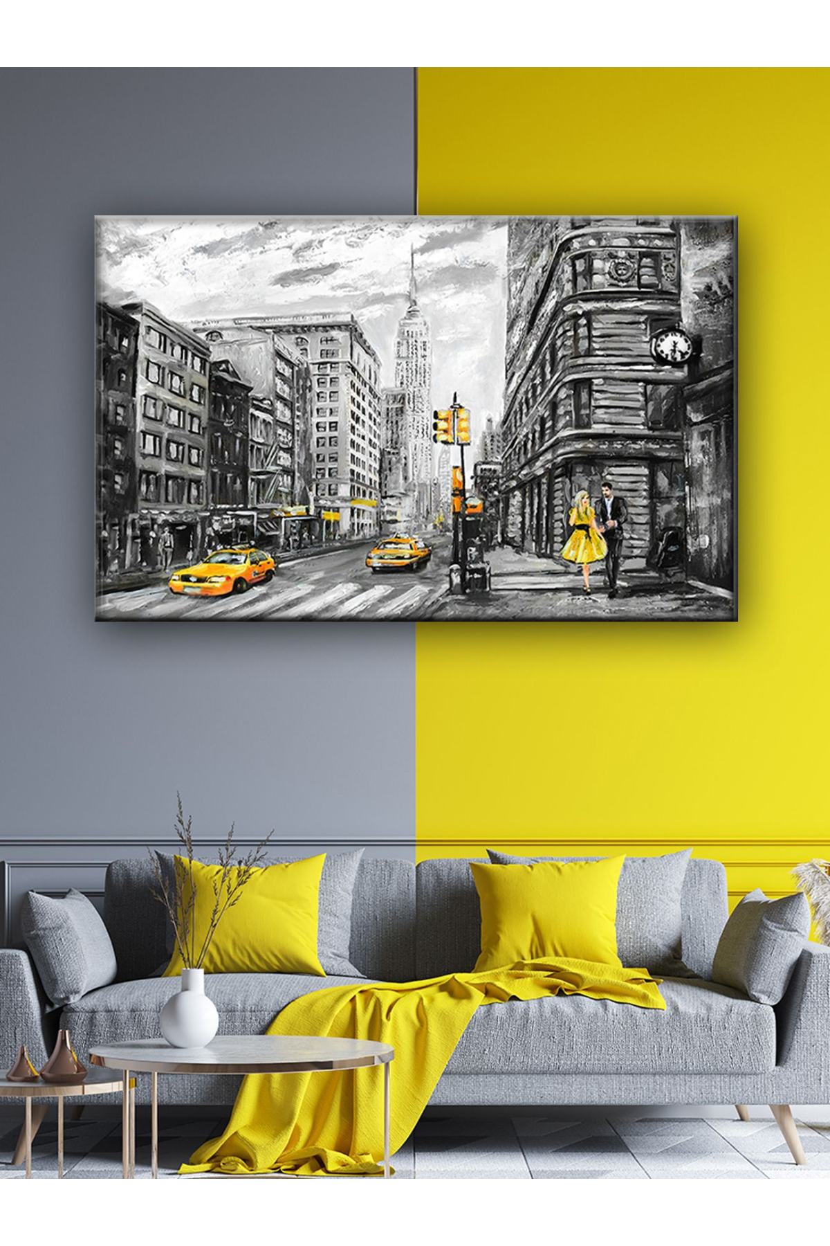 CLZ104 Sanatsal Sarı Siyah Tablo  (70 x 50) cm