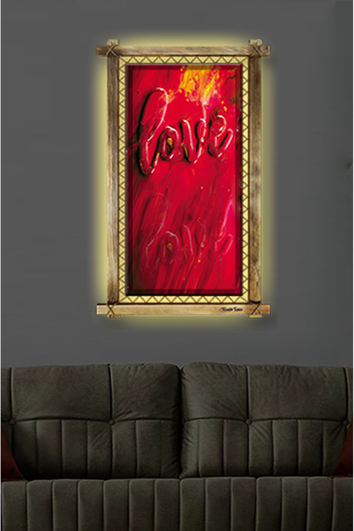 CLZ104 Love LED IŞIKLI RUSTİK kanvas tablo B  (96 x 66) cm