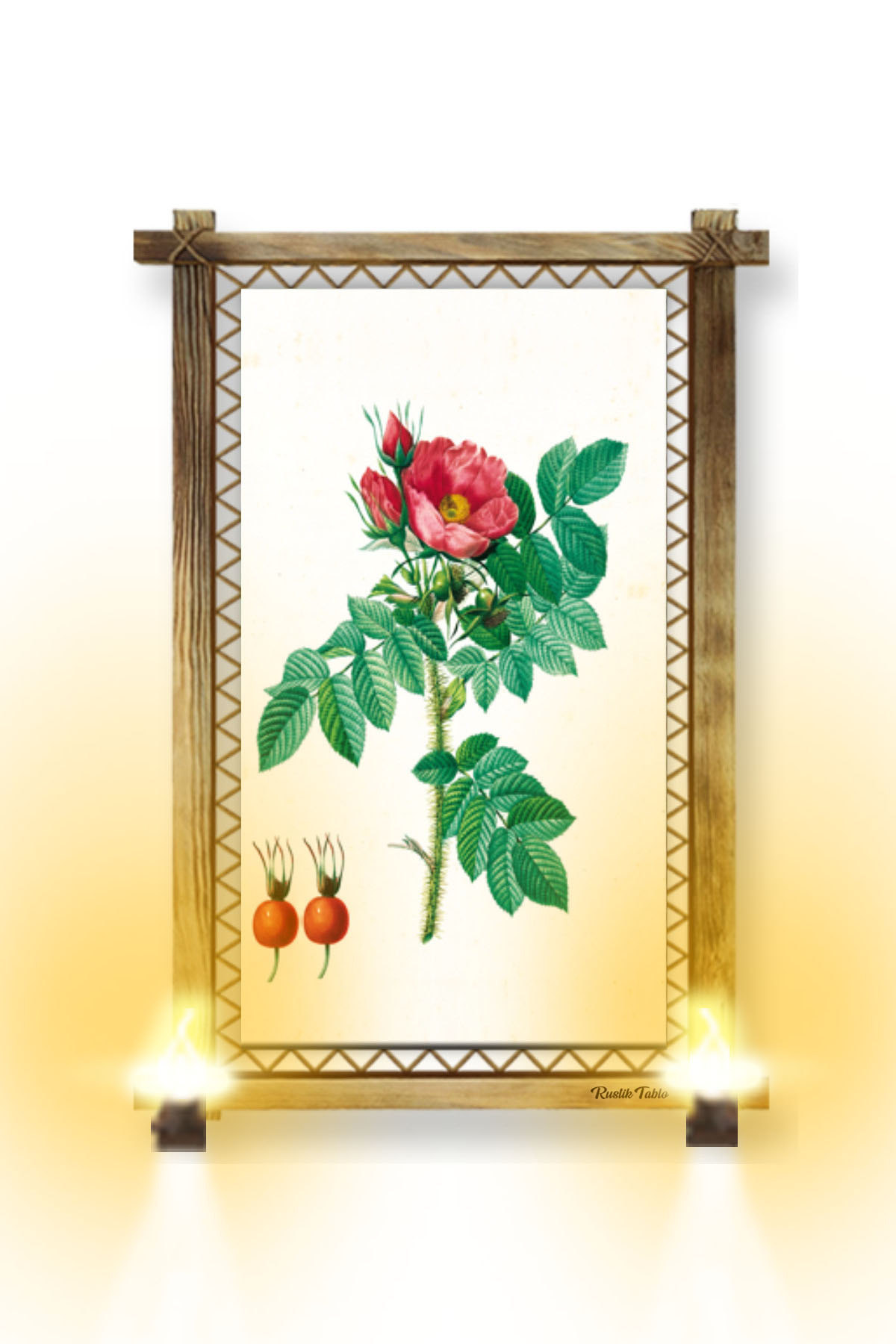 CLZ104  RUSTİK IŞIKLI Çiçek Kanvas Rustik Tablo B  (96 x 66) cm