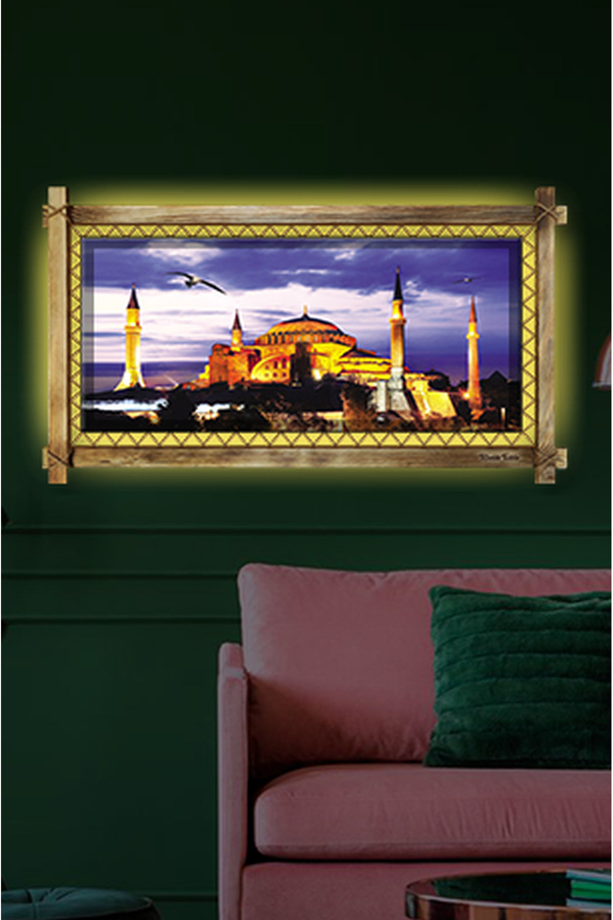 CLZ104 Camii LED IŞIKLI RUSTİK kanvas tablo B  (96 x 66) cm