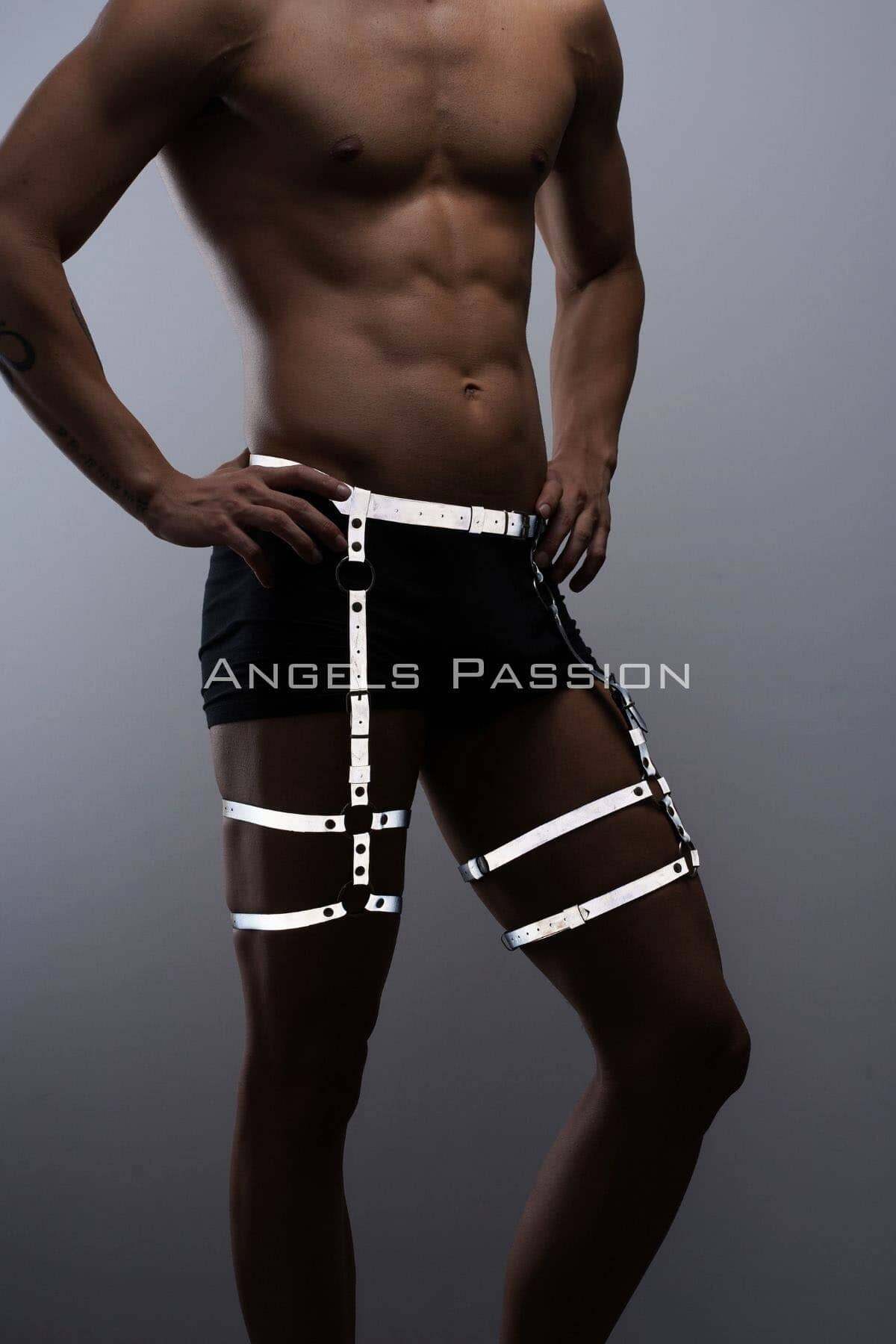 CLZ41 Reflektörlü (Karanlıkta Parlayan) Erkek Jartiyer, Erkek Bacak Harness, Reflektörlü Pantolon Aksesuar - Ürün Rengi:Beyaz Reflektör