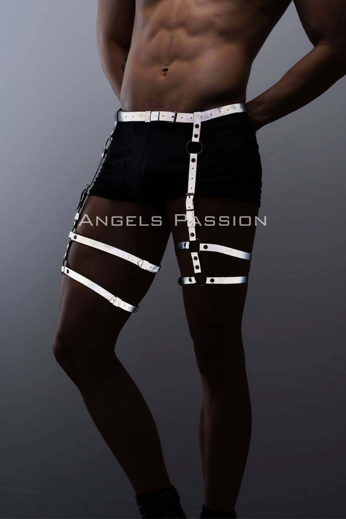 CLZ41 Reflektörlü (Karanlıkta Parlayan) Erkek Jartiyer, Erkek Bacak Harness, Reflektörlü Pantolon Aksesuar - Ürün Rengi:Beyaz Reflektör