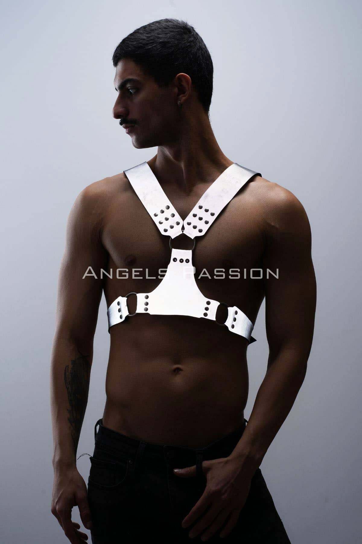 CLZ41 Reflektörlü (Karanlıkta Parlayan) Gay Fantezi Giyim, Fantazi Erkek Aksesuar, Parti Giyim - Ürün Rengi:Beyaz Reflektör