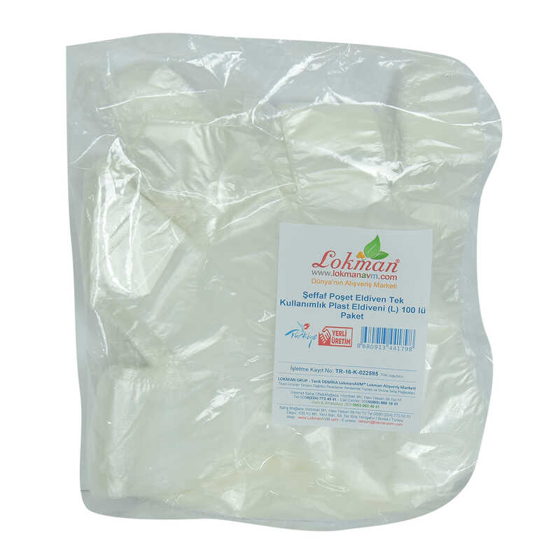 CLZ214 Şeffaf Poşet Eldiven Tek Kullanımlık Plast Eldiveni (L) 100 lü Paket