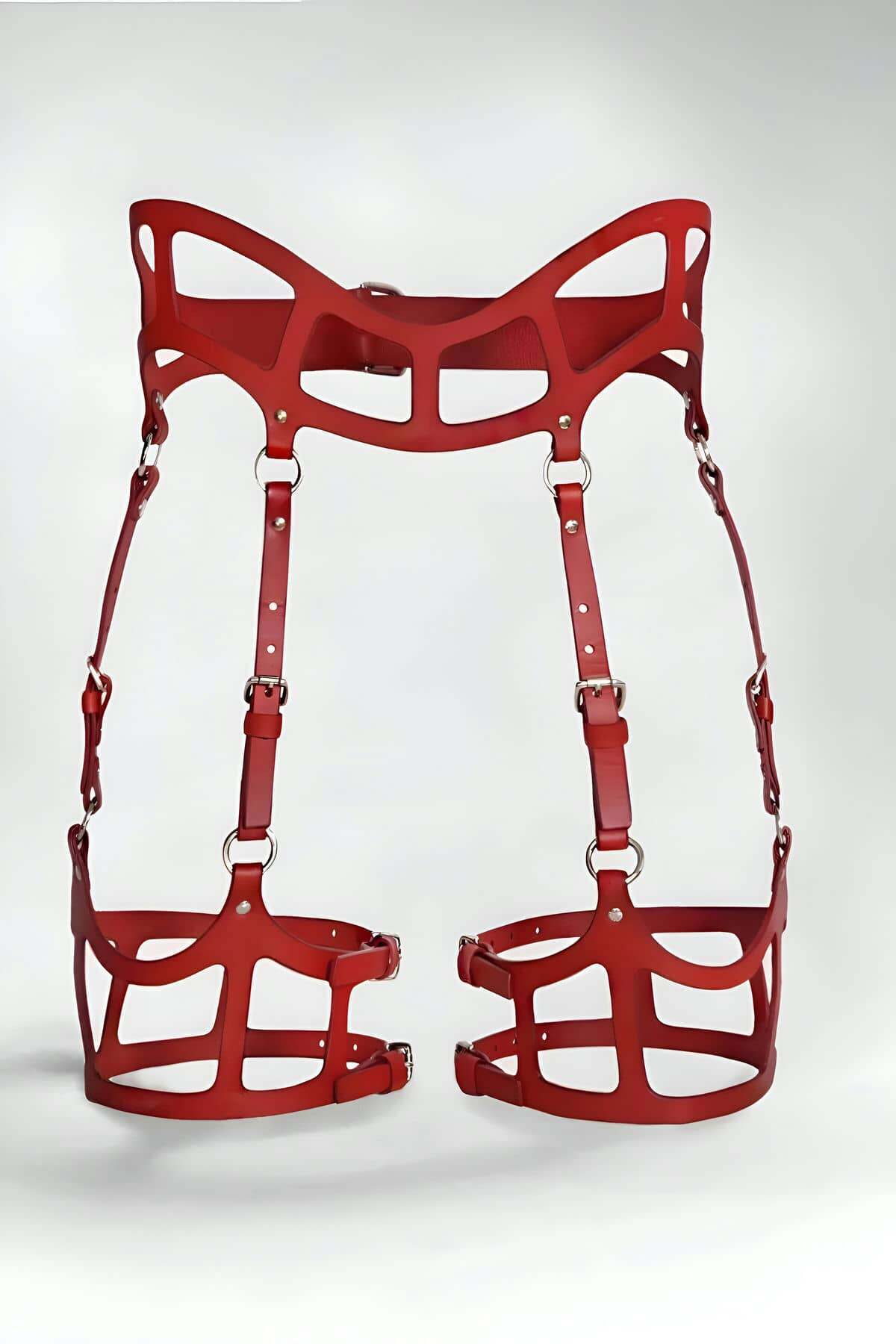 CLZ41 Seksi Deri Jartiyer Harness, Gotik Jartiyer Harness - Ürün Rengi:Kırmızı