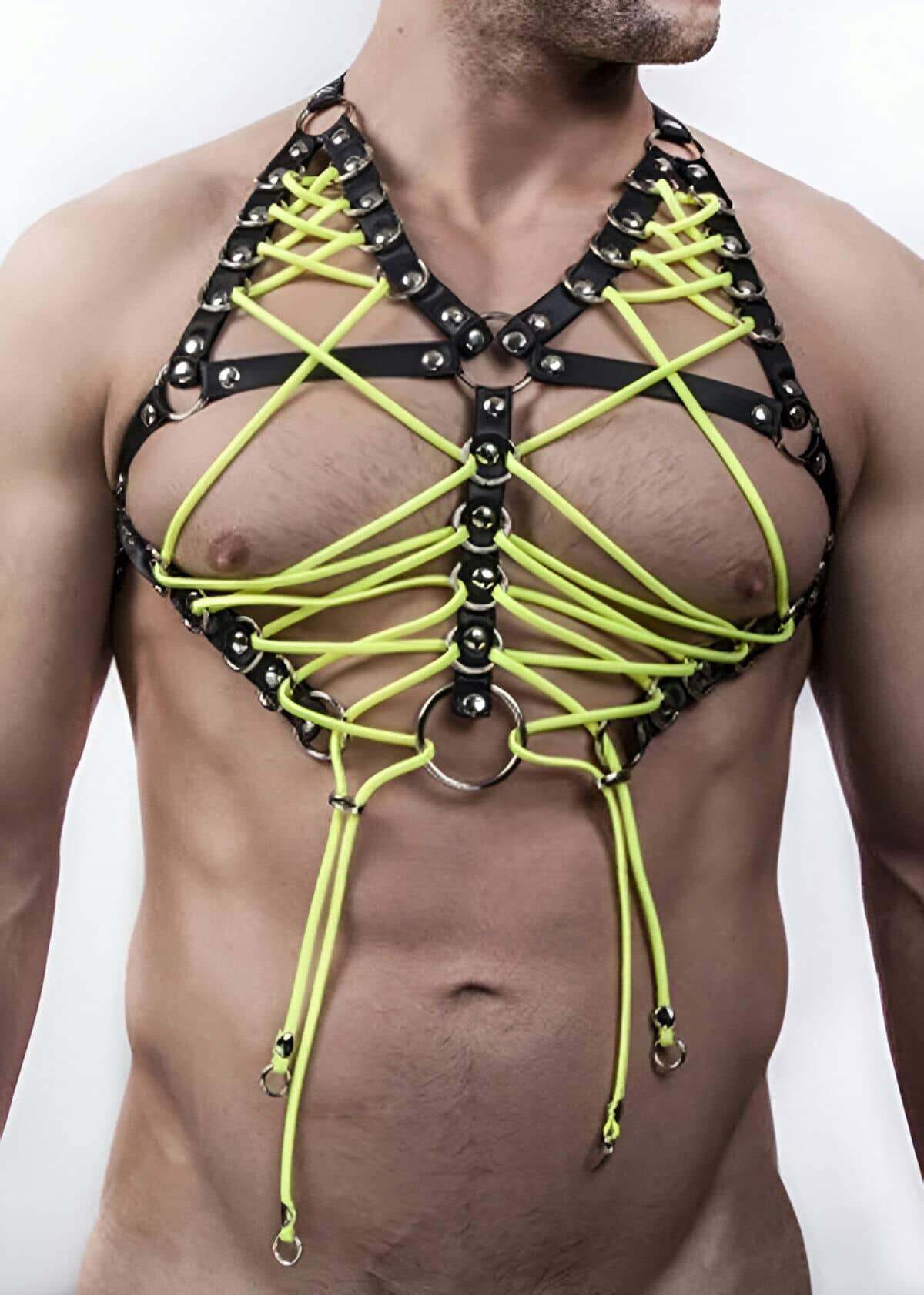 CLZ41 Seksi Erkek Üst Lastik Harness - Ürün Rengi:Siyah