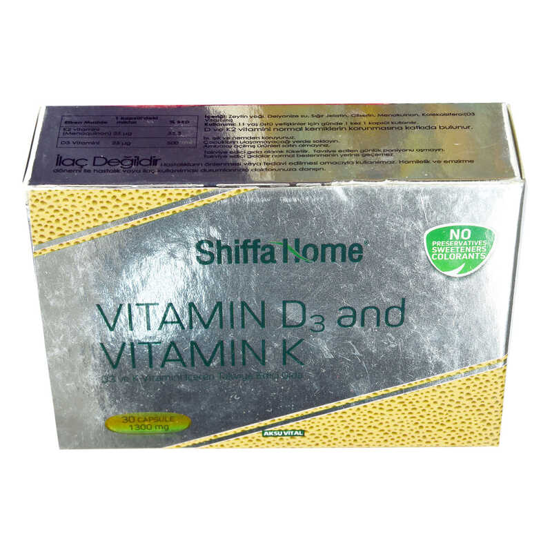 CLZ214 Shiffa Home D3 ve K Vitamini Yumuşak 1300 Mg x 30 Kapsül