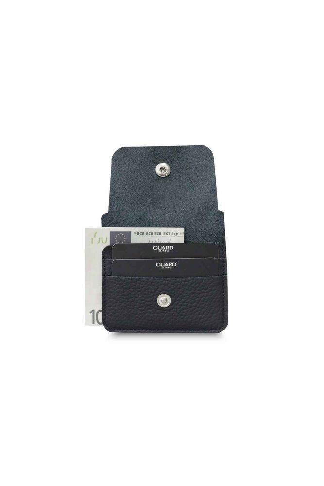 CLZ359  Siyah Kağıt Para Bölmeli Mini Deri Kartlık
