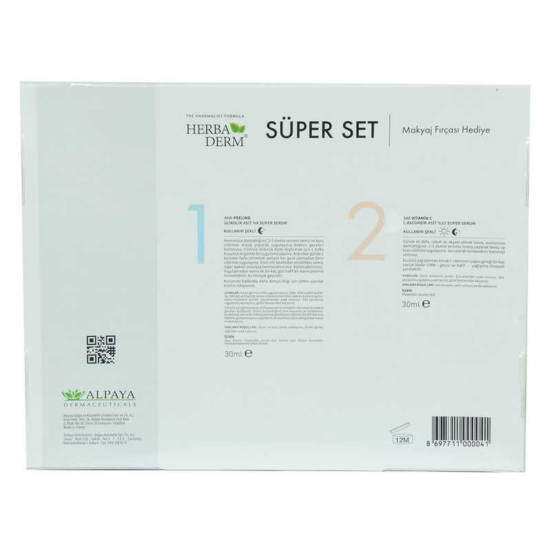 CLZ214 Süper Set Superserum Aha-Peeling 30 ML + Saf Vitamin C 30 ML + Hediye Makyaj Fırçası