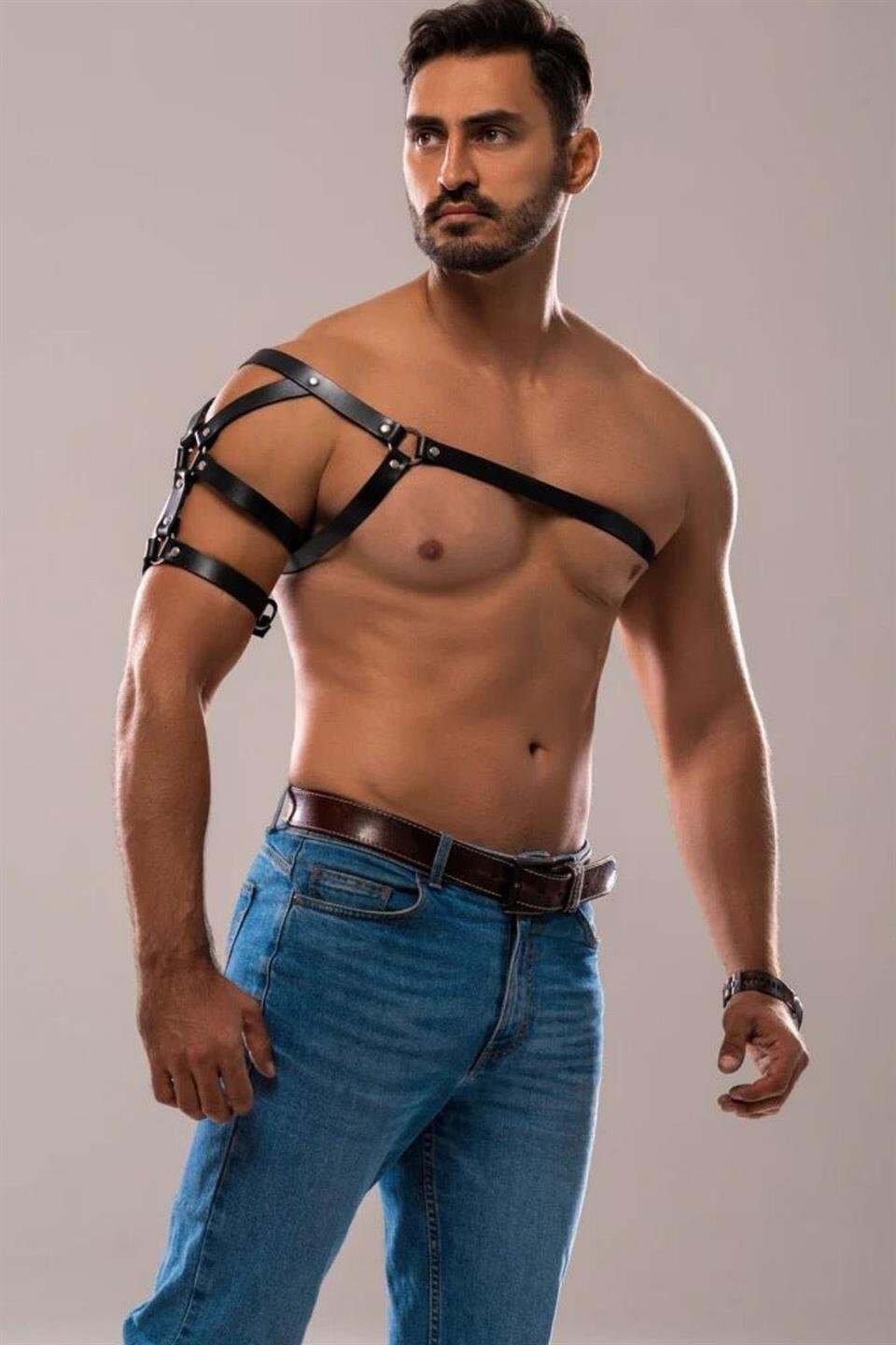 CLZ41 Tek Omuz Erkek Harness, Erkek Göğüs ve Omuz Harness - Ürün Rengi:Siyah
