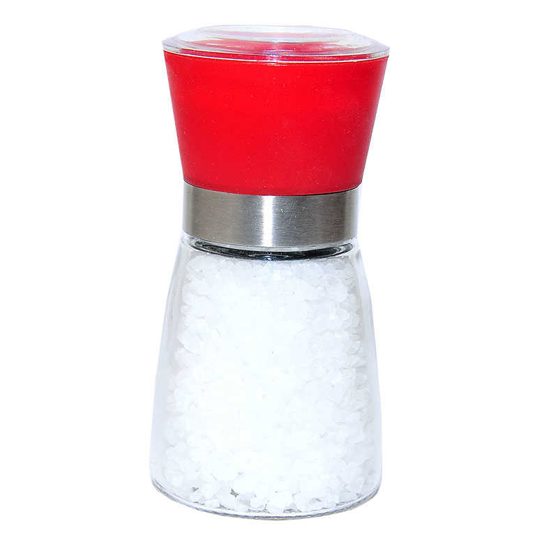 CLZ214 Tuz Karabiber Cam Değirmeni Kırmızı + Çankırı Granül Çakıl Doğal Kaya Tuzu 200 Gr