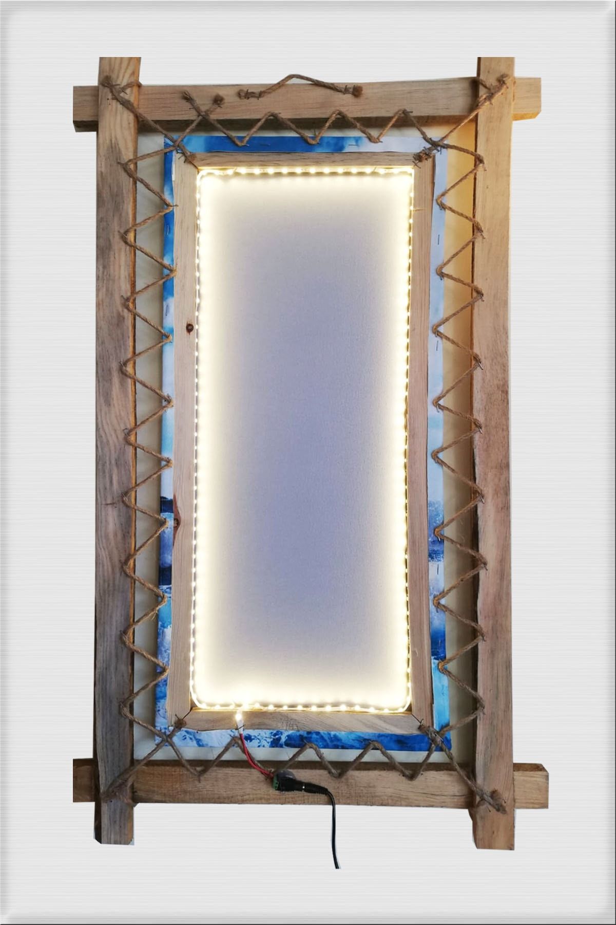 CLZ104 Soyut Led Işıklı Rustik Kanvas Tablo K  (66 x 45) cm
