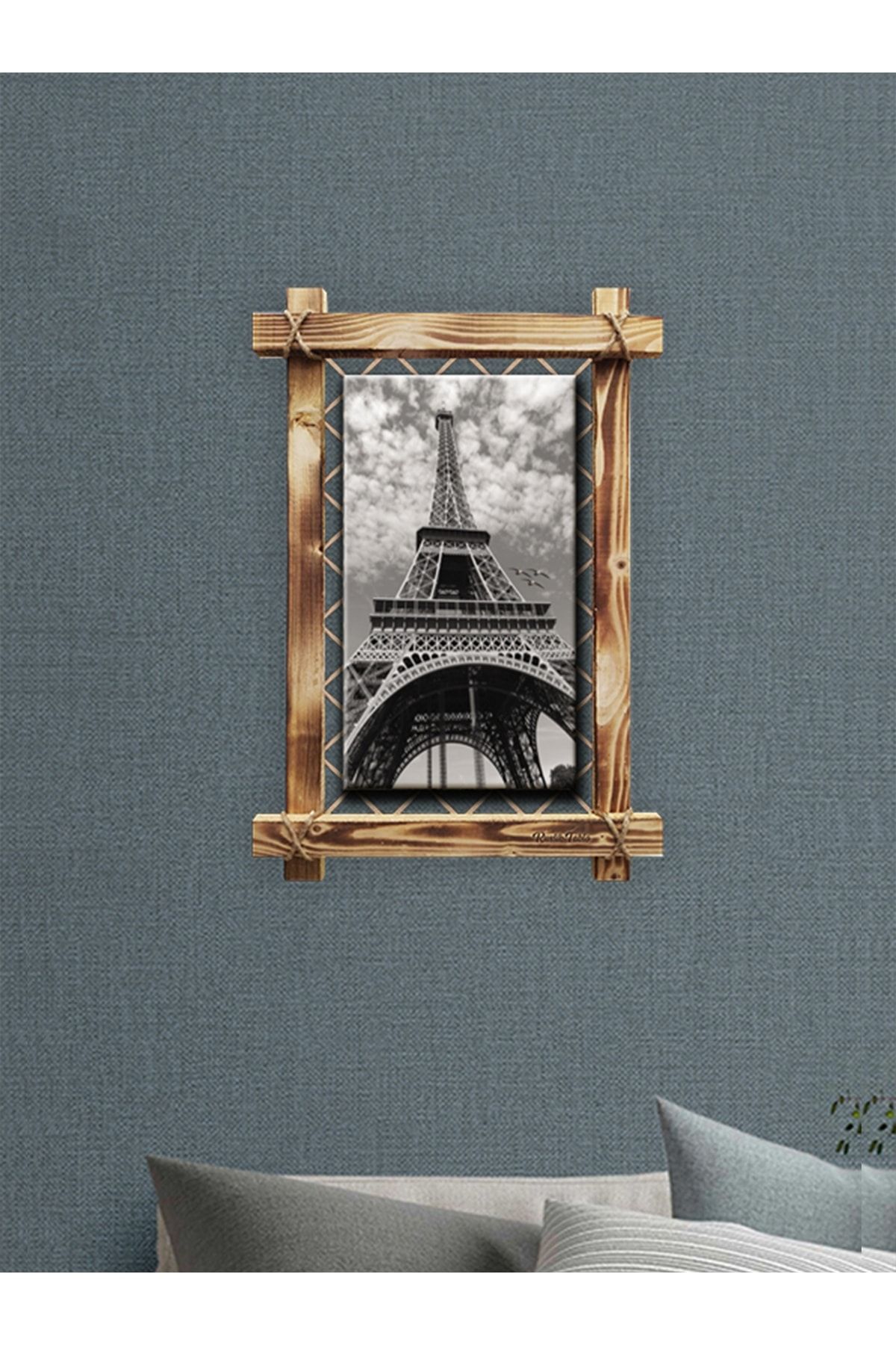 CLZ104 Eyfel Kulesi Modern Kanvas Rustik Tablo  (66 x 45) cm