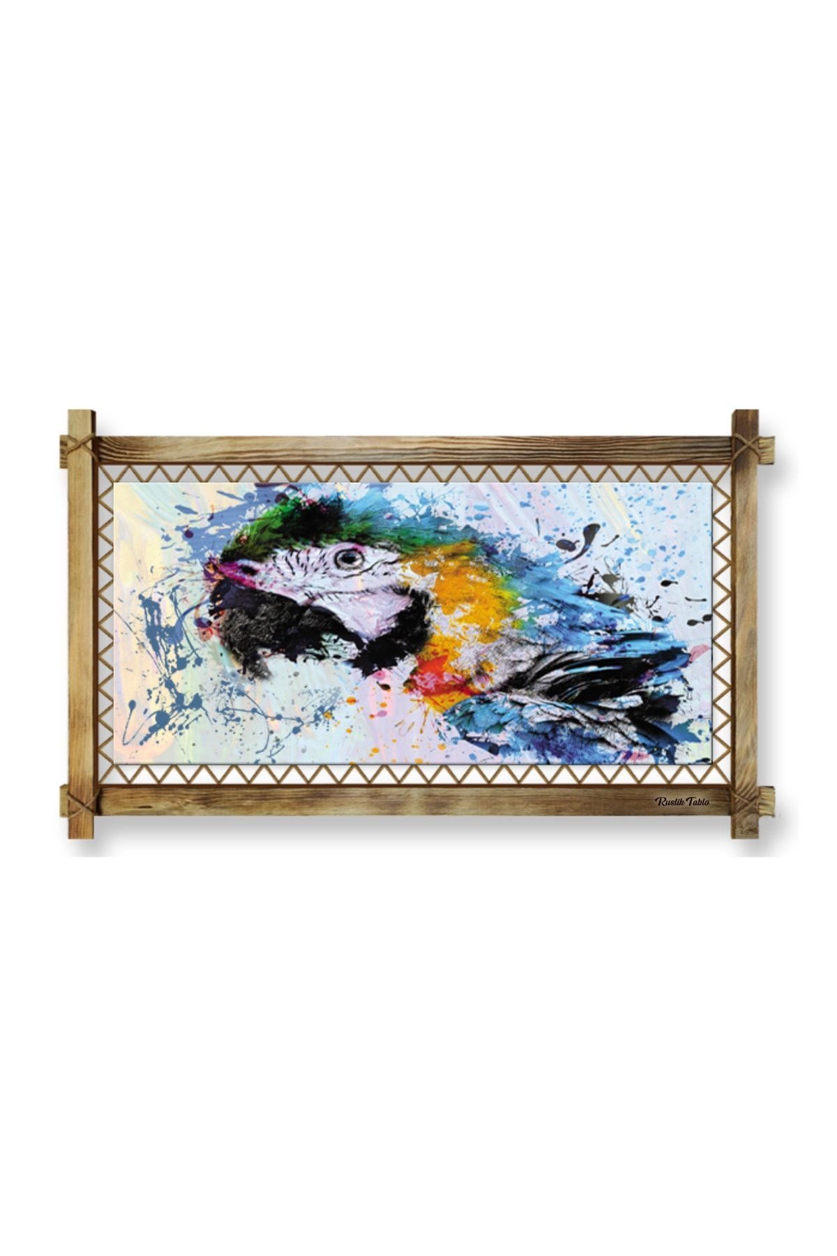 CLZ104 Papağan Led Işıklı Rustik Kanvas Tablo B  (66 x 45) cm