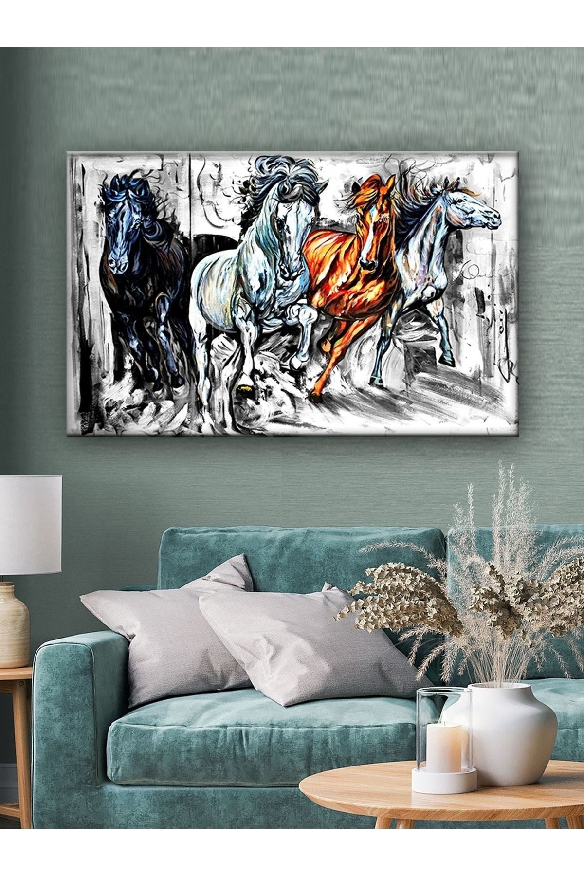 CLZ104 Kanvas Tablo Led Işıklı Sanatsal Güzel Atlar   (50 x 35) cm