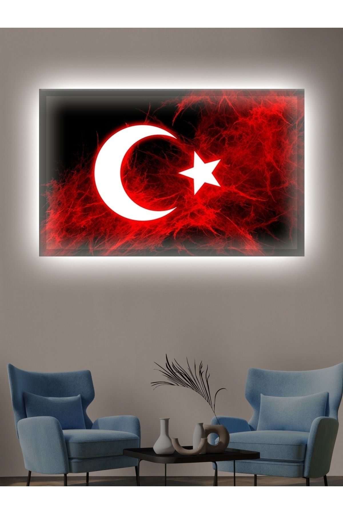 CLZ104 Kanvas Tablo Led Işıklı Türk Bayrağı (şanlı Bayrağımız)   (50 x 35) cm