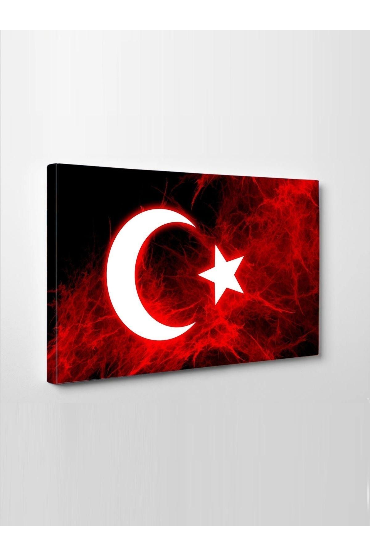 CLZ104 Kanvas Tablo Led Işıklı Türk Bayrağı (şanlı Bayrağımız)   (50 x 35) cm