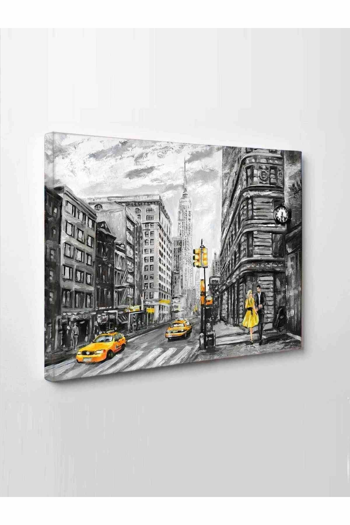 CLZ104 Sanatsal Sarı Siyah Tablo  (50 x 35) cm