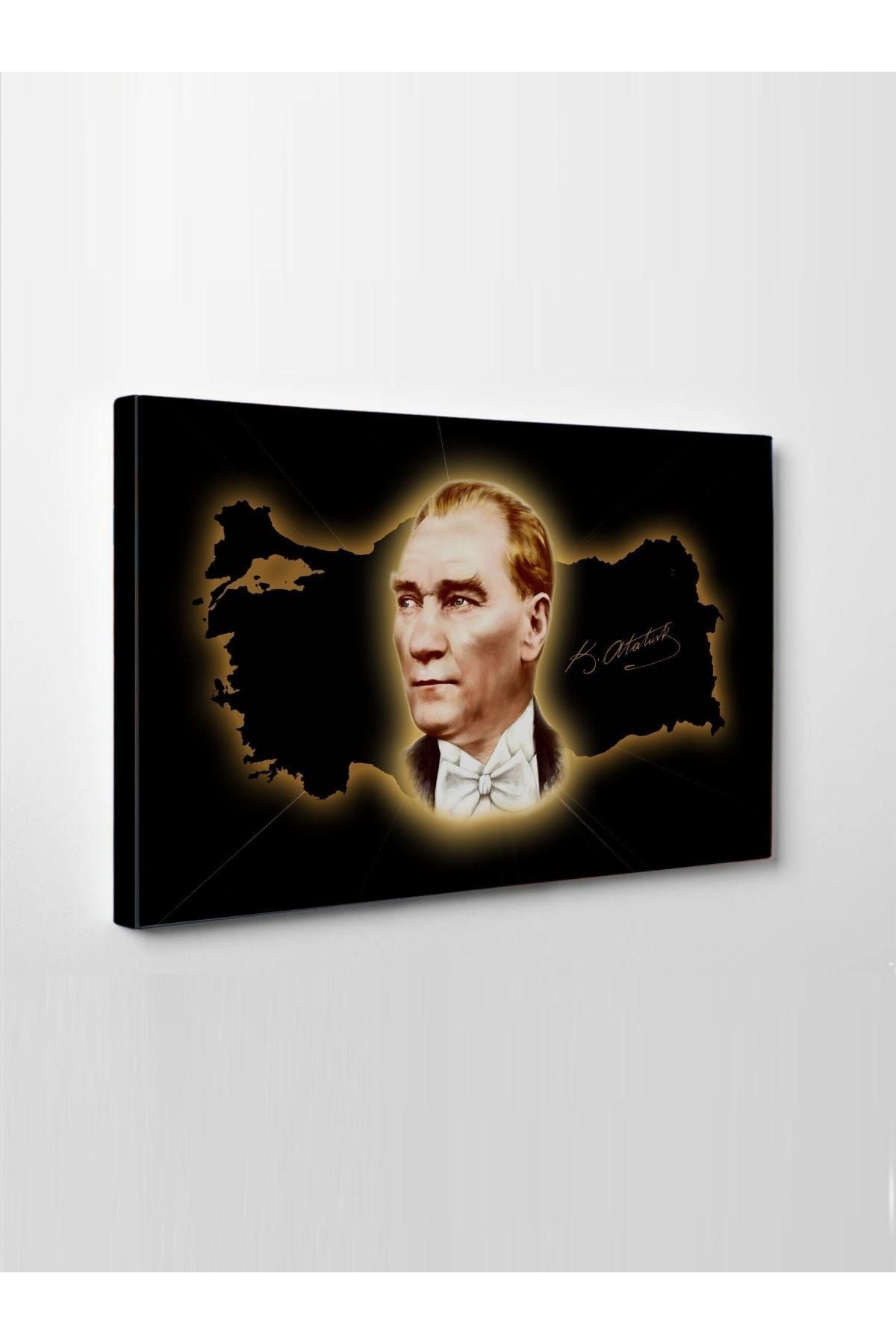 CLZ104 Led Işıklı Atatürk ve Türkiye Haritası Duvar Tablosu   (50 x 35) cm