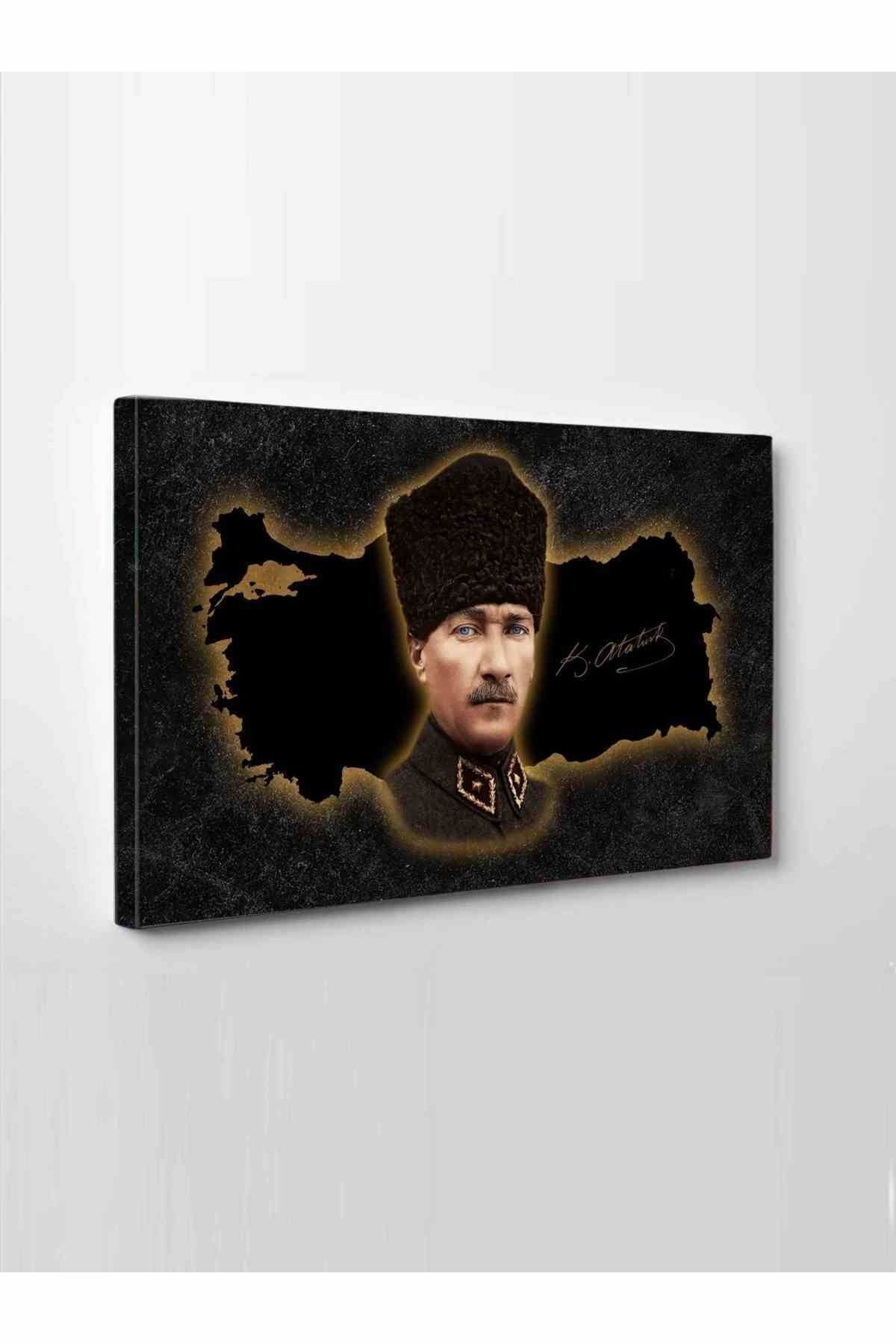 CLZ104 Led Işıklı Atatürk ve Türkiye Haritası Kanvas Tablo  (50 x 35) cm