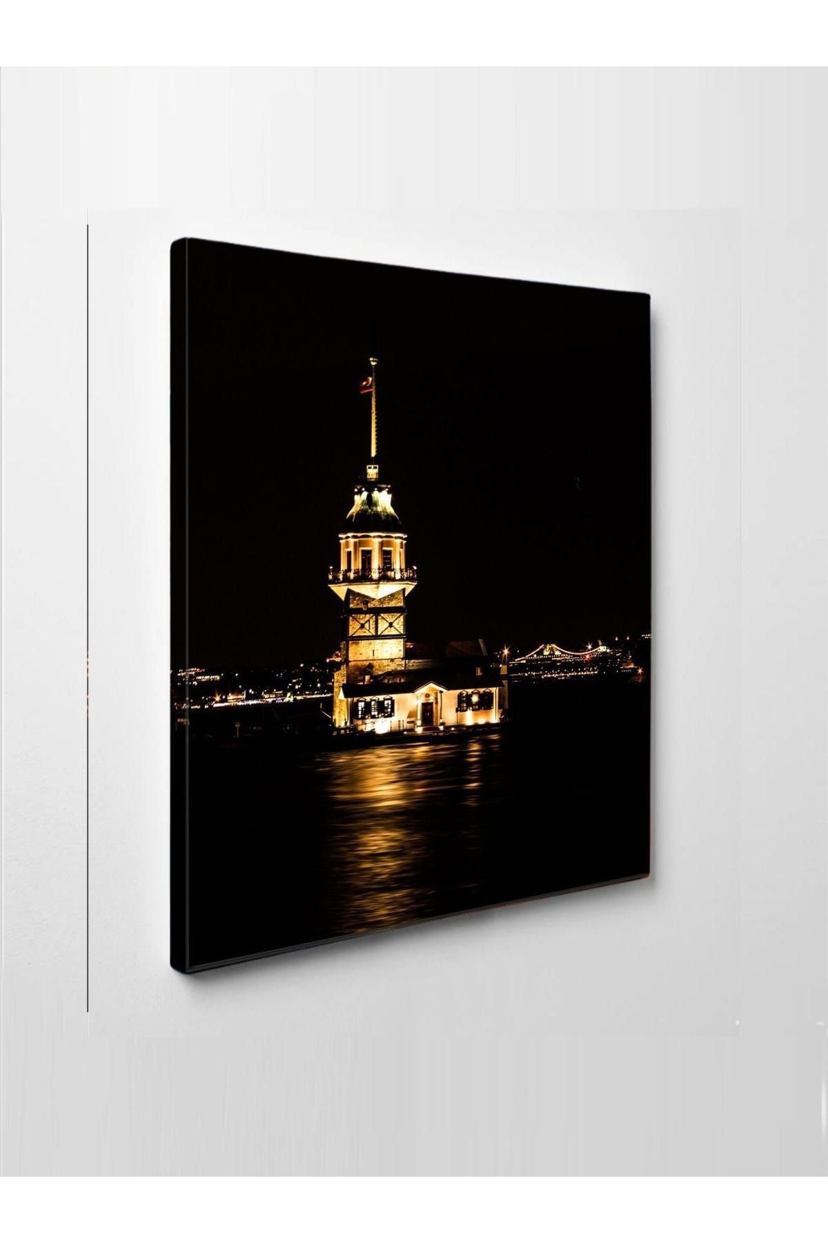 CLZ104 Kanvas Tablo Led Işıklı Kız Kulesi Gece Görünümü   (50 x 35) cm