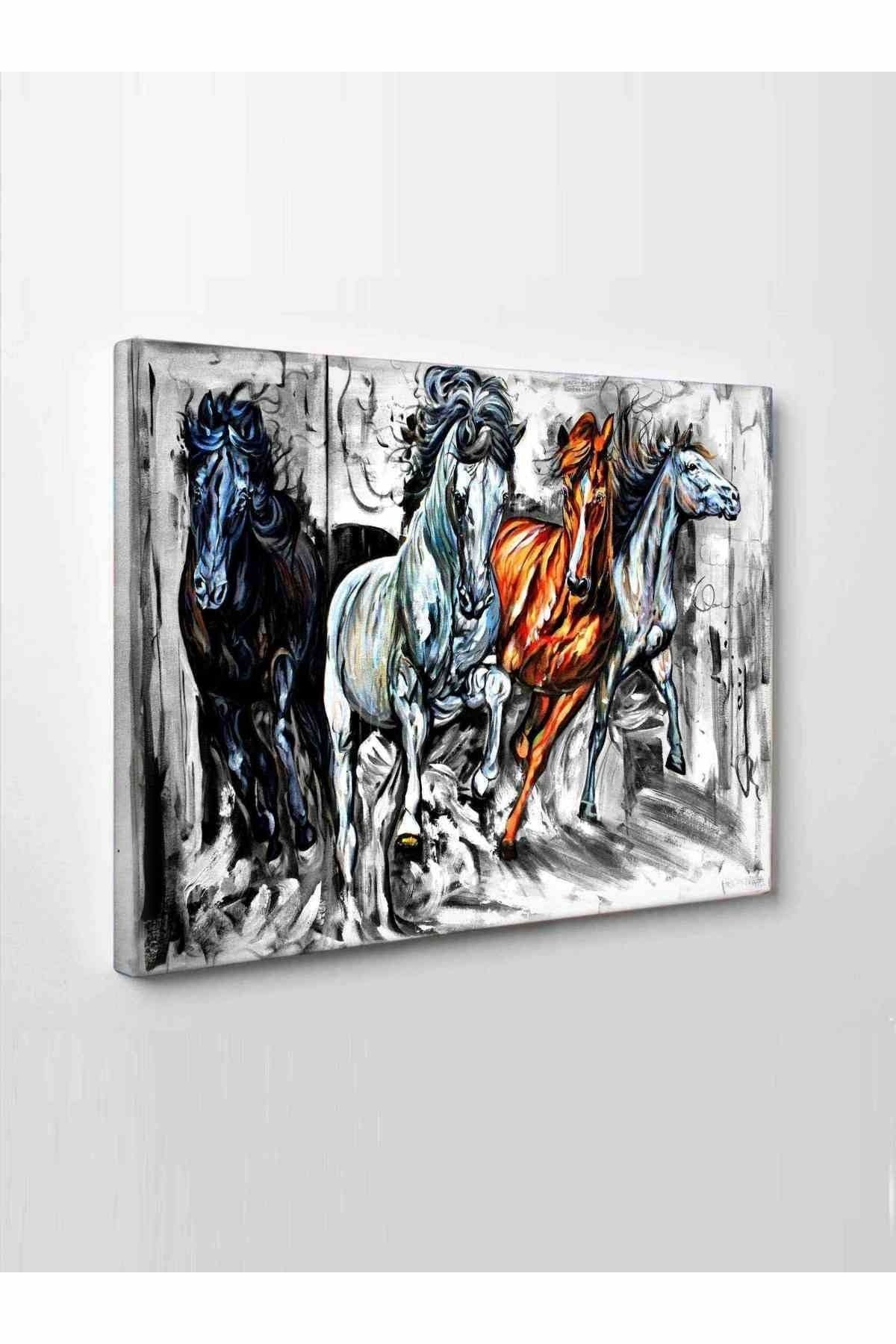 CLZ104 Kanvas Tablo Led Işıklı Sanatsal Güzel Atlar   (50 x 35) cm
