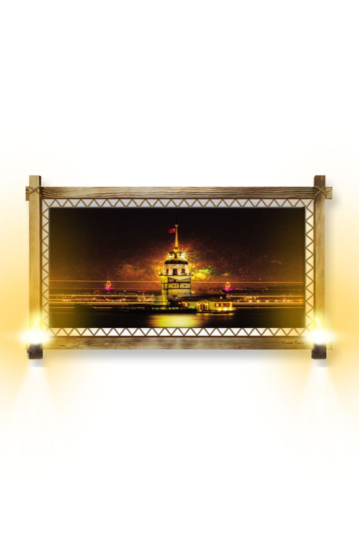 CLZ104 Rustik Işıklı Kız Kulesi Kanvas Rustik Tablo B  (66 x 45) cm
