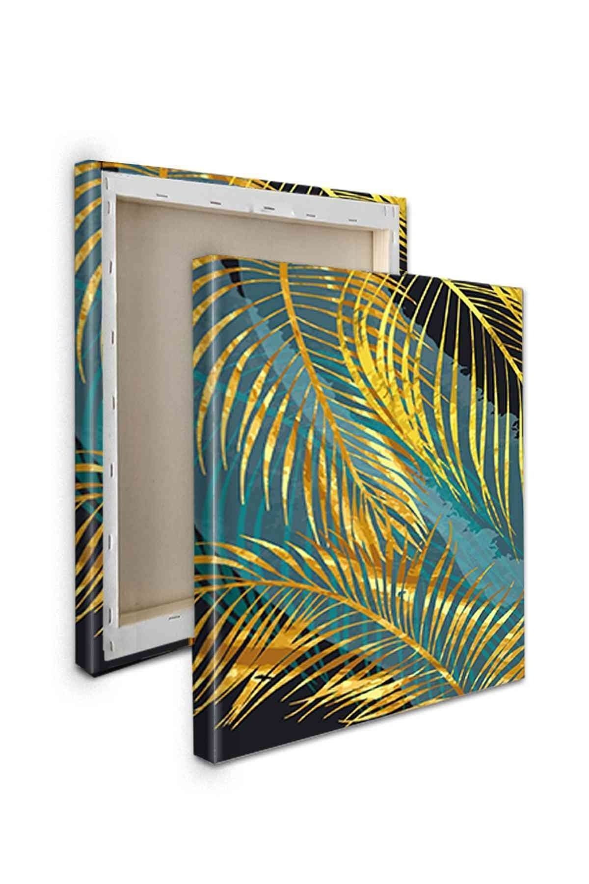 CLZ104 Parçalı Dekoratif Yeşil Yapraklı Tablo ( Salon Tablosu)   (100 x 70) cm