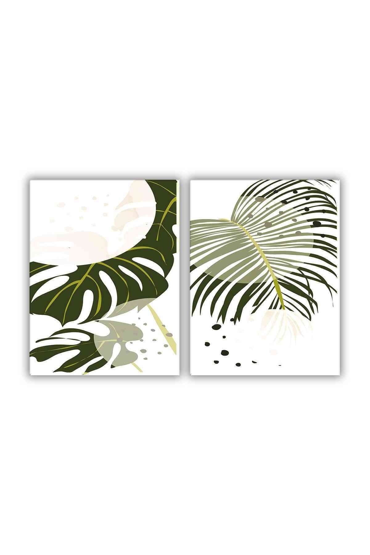 CLZ104 Parçalı Dekoratif Yeşil Yapraklı Soyut Tablo ( Salon)   (100 x 70) cm