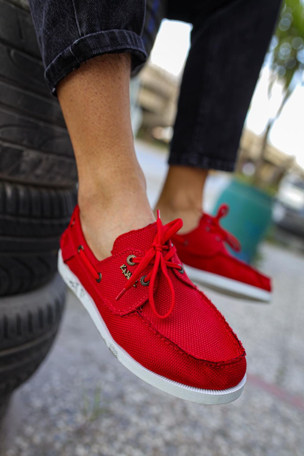CLZ941  Mevsimlik Keten Ayakkabı  Kırmızı