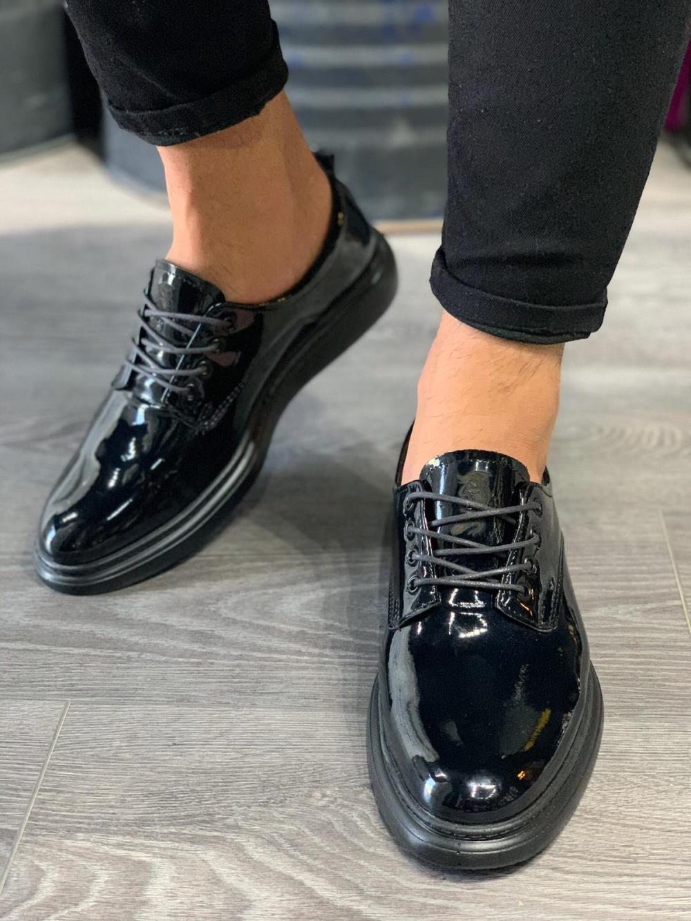 CLZ941  Klasik Erkek Ayakkabı  Siyah Rugan (Siyah Taban)