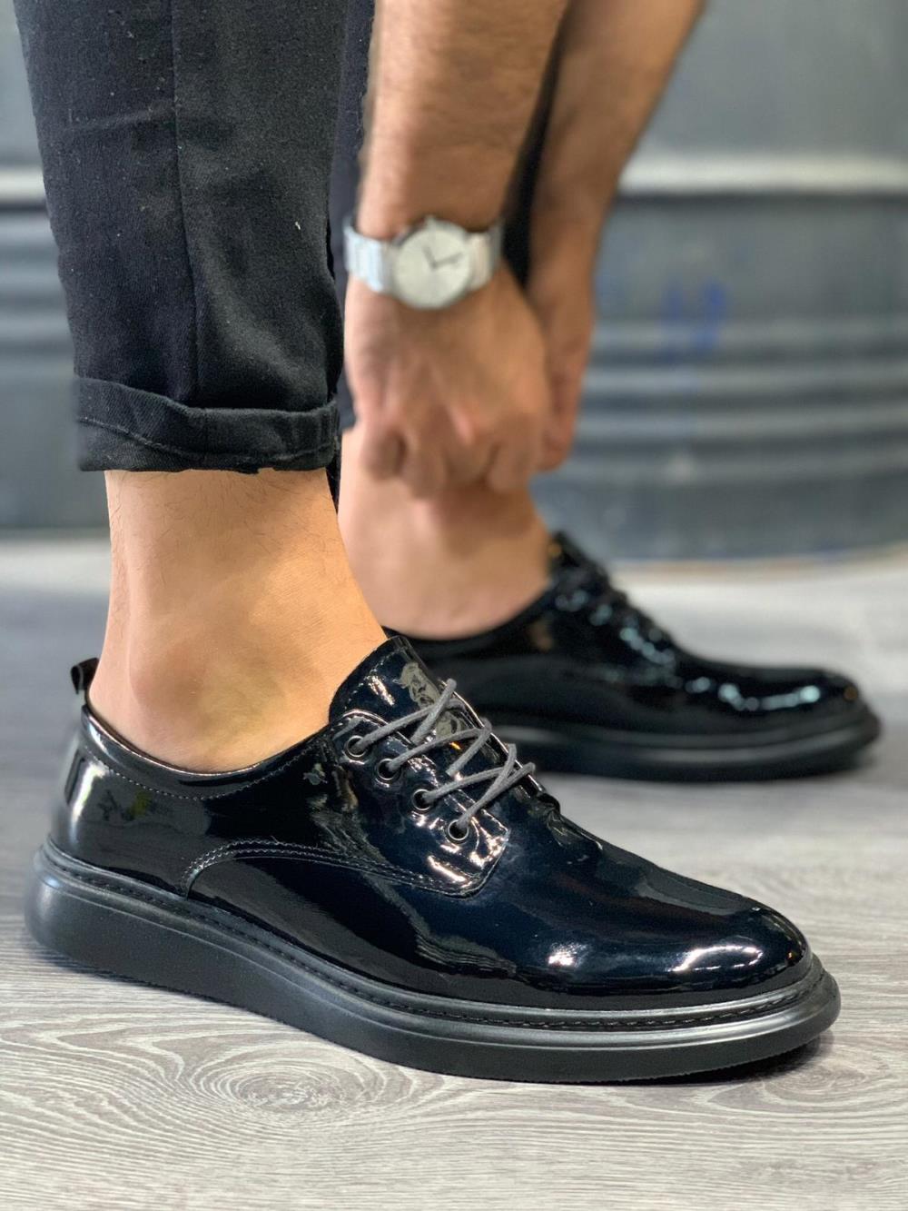 CLZ941  Klasik Erkek Ayakkabı  Siyah Rugan (Siyah Taban)