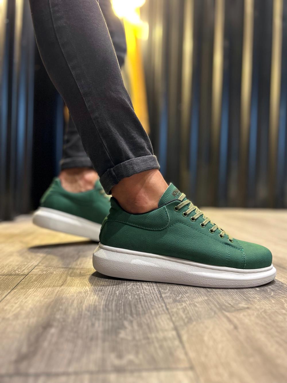 CLZ941  Yüksek Taban Günlük Ayakkabı  Yeşil (Beyaz Taban)