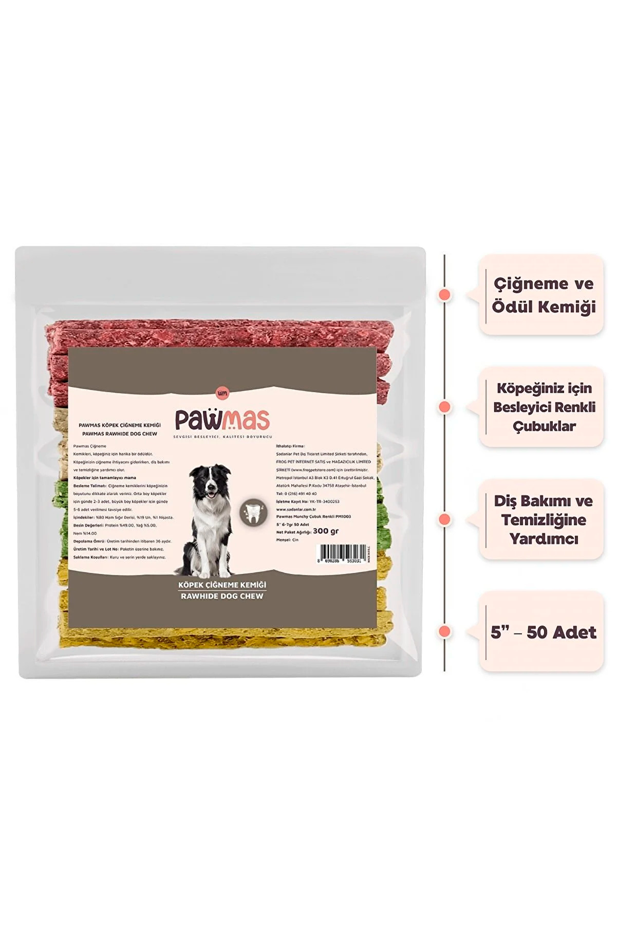 Munchy Çubuk Renkli Köpek Ödülü - 5&#039;&#039; 6-7 Gram 50li