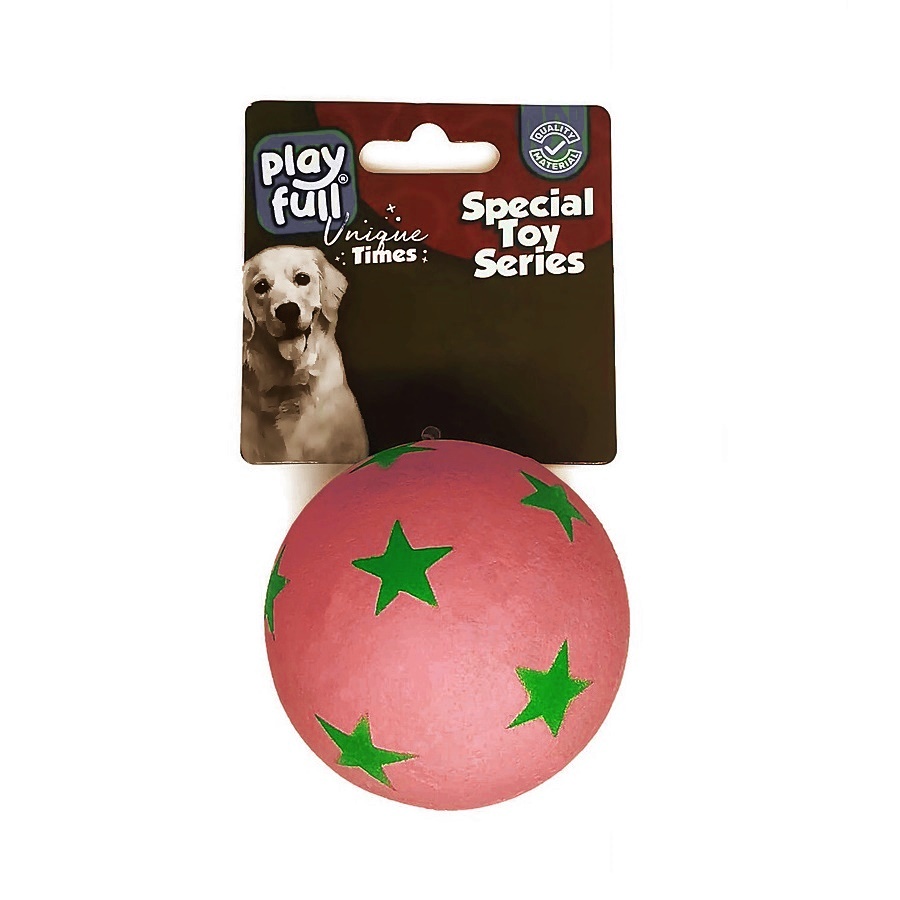 CLZ205 Zıplayan Köpek Oyun Topu 6,3 Cm Kırmızı Yıldız Desenli