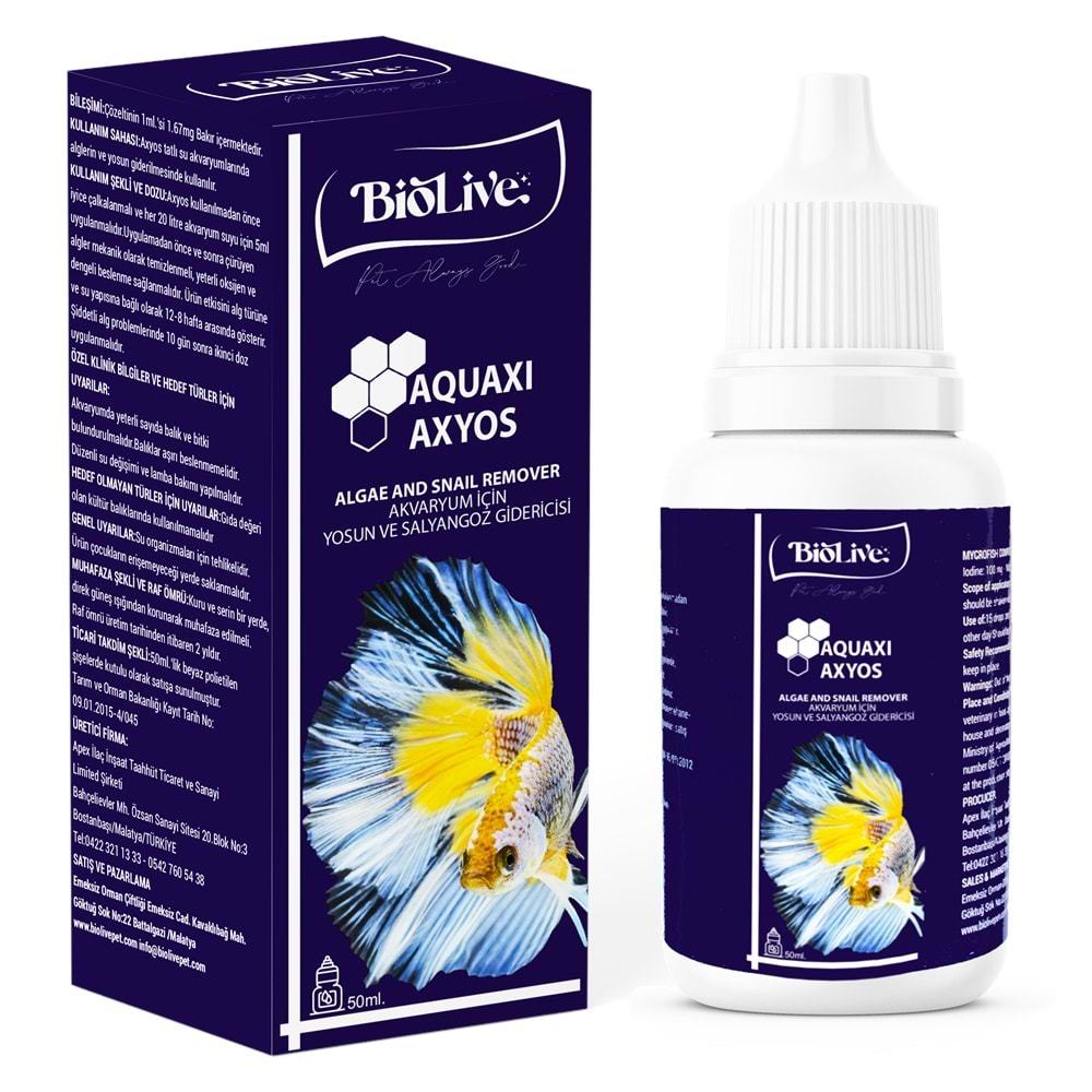 Biolive Aquaxı Axyos Akvaryum Yosun ve Salyangoz Giderici 50ml