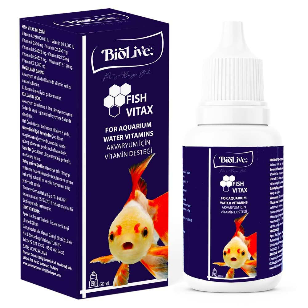 Biolive Fish Vitax Akvaryum Balıkları İçin Vitamin Desteği 50ml