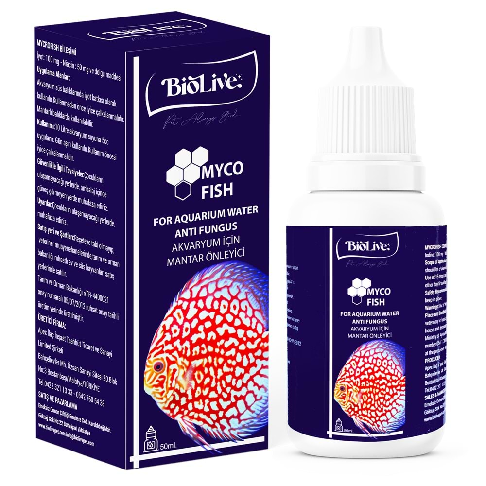 Biolive Myco Fish  Akvaryum Balıkları İçin Mantar Giderici 50ml