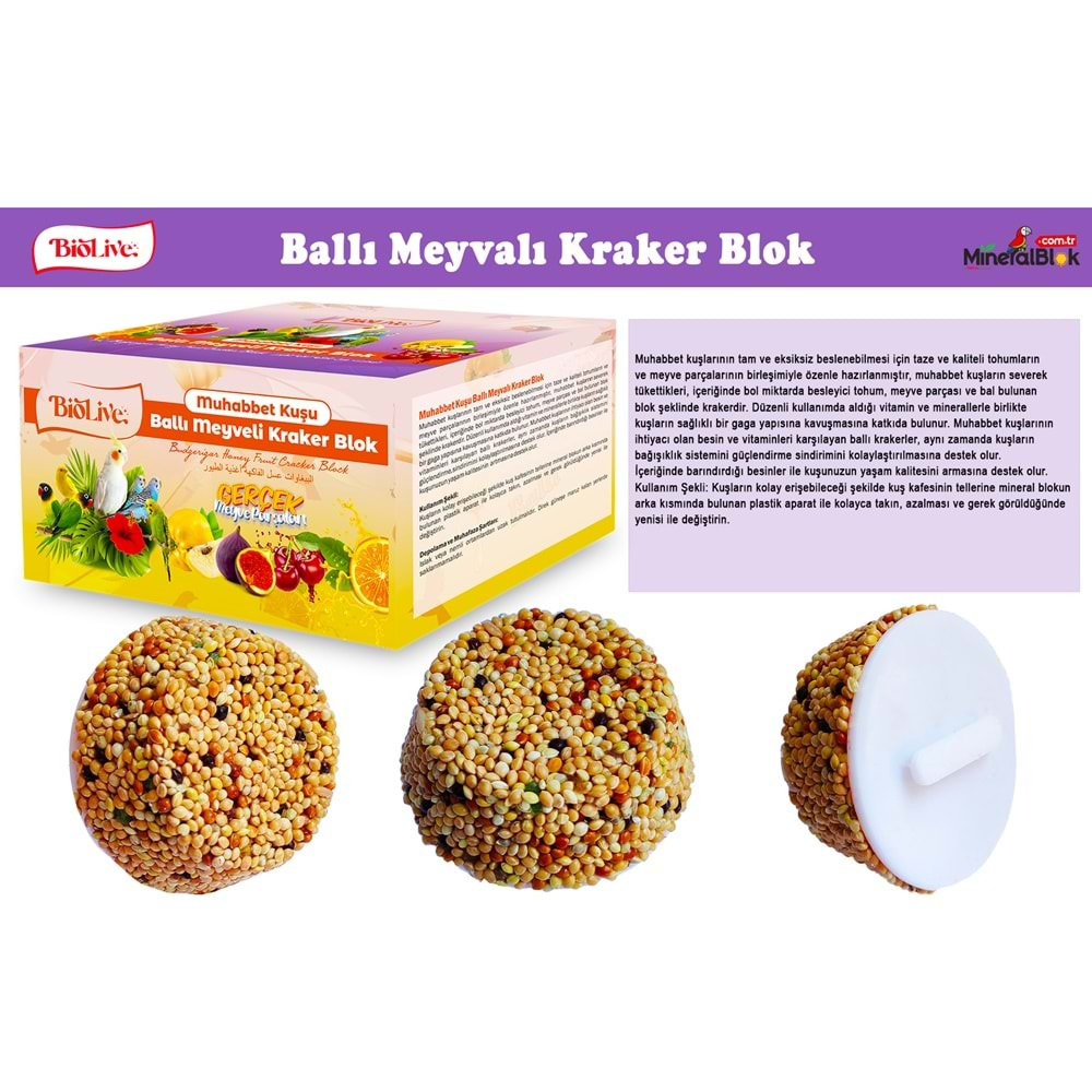 BİOLİVE Muhabbet Kuşu Ballı Meyvalı Kraker Blok