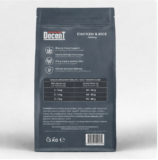 Decent Tavuklu Yetişkin Kedi Maması 1,5 Kg Control Tavuk & Pirinç Yetişkin Kedi Maması